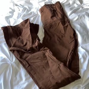 brown flared pants with slits